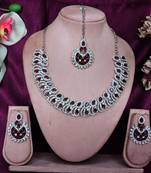 Maroon rhodium premium designer american diamond and stone work necklace set