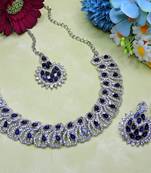 Blue rhodium premium designer american diamond and stone work necklace set