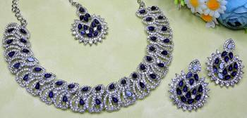 Blue rhodium premium designer american diamond and stone work necklace set 2