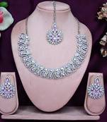 Pink rhodium premium designer american diamond and stone work necklace set