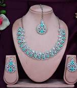 Green rhodium premium designer american diamond and stone work necklace set