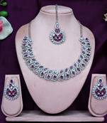 Purple rhodium premium designer american diamond and stone work necklace set