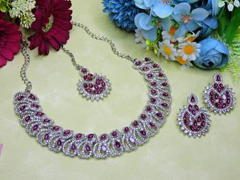 Purple rhodium premium designer american diamond and stone work necklace set 2