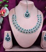 Blue rhodium premium designer american diamond and stone work necklace set