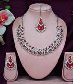 Red rhodium premium designer american diamond and stone work necklace set