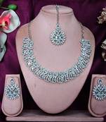 White rhodium premium designer american diamond and stone work necklace set