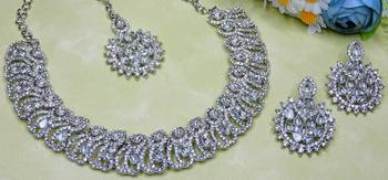 White rhodium premium designer american diamond and stone work necklace set 3