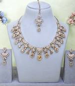 Gold yellow gold premium designer american diamond and stone work necklace set