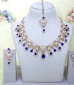 Blue yellow gold premium designer american diamond and stone work necklace set