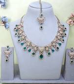 Green yellow gold premium designer american diamond and stone work necklace set