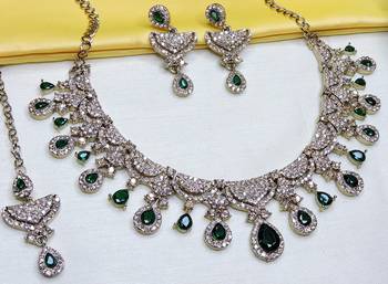 Green yellow gold premium designer american diamond and stone work necklace set 2