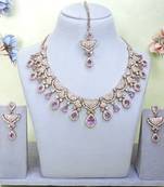 Purple yellow gold premium designer american diamond and stone work necklace set