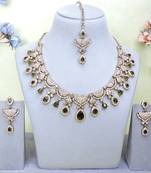 Green yellow gold premium designer american diamond and stone work necklace set