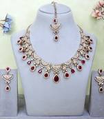 Maroon yellow gold premium designer american diamond and stone work necklace set