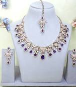 Blue yellow gold premium designer american diamond and stone work necklace set