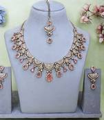 Pink yellow gold premium designer american diamond and stone work necklace set