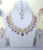 Purple yellow gold premium designer american diamond and stone work necklace set