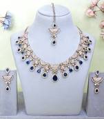 Blue yellow gold premium designer american diamond and stone work necklace set