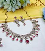 Pink yellow gold premium designer american diamond and stone work necklace set