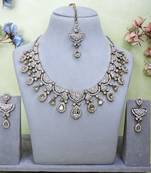 White yellow gold premium designer american diamond and stone work necklace set