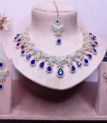 Blue rose gold premium designer american diamond and stone work necklace set
