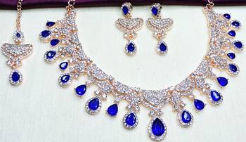 Blue rose gold premium designer american diamond and stone work necklace set 3