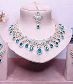Green rose gold premium designer american diamond and stone work necklace set
