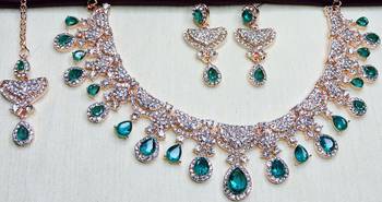 Green rose gold premium designer american diamond and stone work necklace set 3