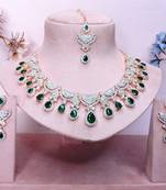 Green rose gold premium designer american diamond and stone work necklace set
