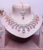 Purple rose gold premium designer american diamond and stone work necklace set