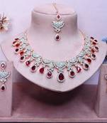 Maroon rose gold premium designer american diamond and stone work necklace set
