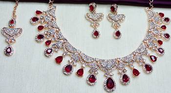 Maroon rose gold premium designer american diamond and stone work necklace set 3