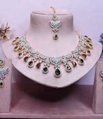Green rose gold premium designer american diamond and stone work necklace set