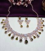 Green rose gold premium designer american diamond and stone work necklace set