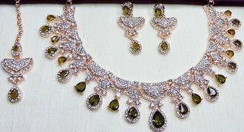 Green rose gold premium designer american diamond and stone work necklace set 2