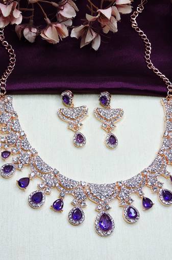 Blue rose gold premium designer american diamond and stone work necklace set
