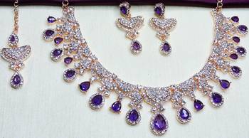 Blue rose gold premium designer american diamond and stone work necklace set 2