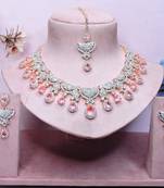 Pink rose gold premium designer american diamond and stone work necklace set
