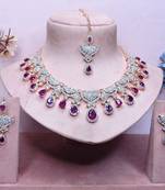 Purple rose gold premium designer american diamond and stone work necklace set