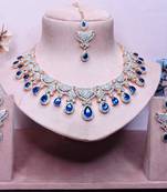 Blue rose gold premium designer american diamond and stone work necklace set
