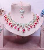 Pink rose gold premium designer american diamond and stone work necklace set