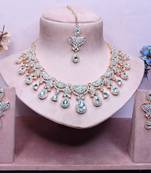 White rose gold premium designer american diamond and stone work necklace set
