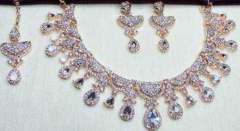 White rose gold premium designer american diamond and stone work necklace set 3