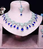 Blue rhodium premium designer american diamond and stone work necklace set