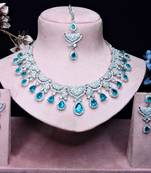 blue rhodium premium designer american diamond and stone work necklace set