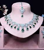 Green rhodium premium designer american diamond and stone work necklace set