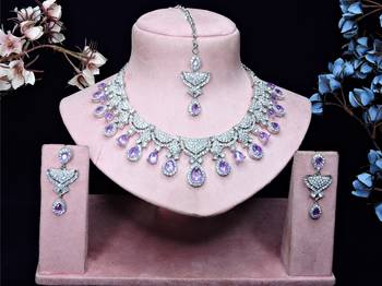 Purple rhodium premium designer american diamond and stone work necklace set 1