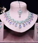 Purple rhodium premium designer american diamond and stone work necklace set