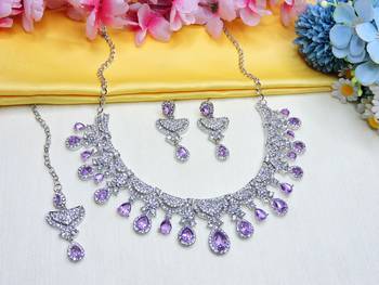 Purple rhodium premium designer american diamond and stone work necklace set 2