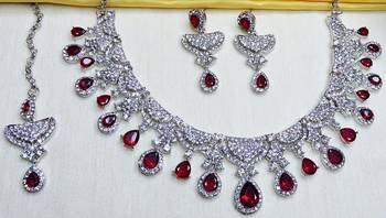 Maroon rhodium premium designer american diamond and stone work necklace set 2